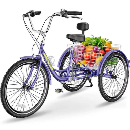 Tricycle 26 in., 3 Wheel 7 Stufen 26 in. Bikes Cruise Trike mit Einkaufskorb für Erwachsene Tricycle, 7 Stufen