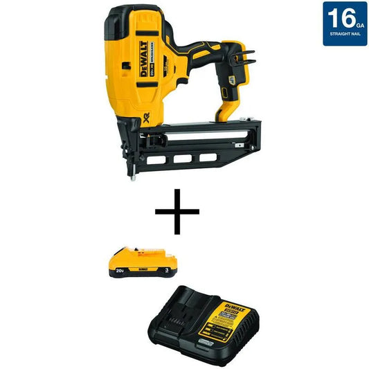 DEWALT 16-Gauge, 20V, 3. 0Ah Batterie, Schnurloses Design, 20V MAX XR Lithium-Ionen-Kabelloser Stauchkopfnagler, 3.0Ah