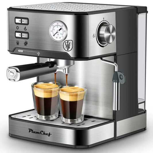 Espressomaschine, Edelstahl, 15 Bar, 1 Tasse, Kaffeemaschine mit Druckbrauen