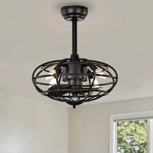 Deckenventilator, 18 in., Fernbedienung und Reversible Motor für Wohnzimmer, Innen, Matte Schwarz, Deckenventilatoren mit Beleuchtung