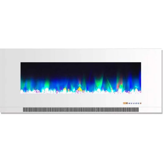 50 in., 50 in. Wall-Mount Electric Kamin in Weiß mit Multi-Color Flammen und Kristall-Rock-Display