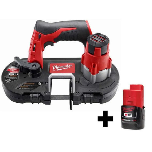 Milwaukee 12-Volt, kabellos Design, kompakte, tragbare Bauweise, M12, 2. 0Ah, 2.0Ah, Rot, Portable Band Sägen