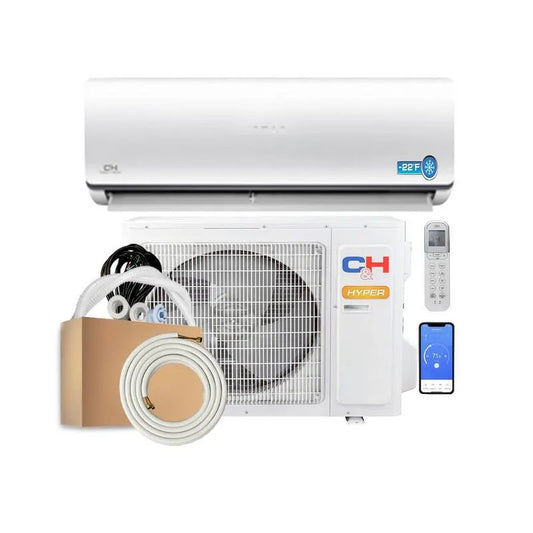 kanalloses Mini-Split-System 230-Volt, 1 Tonne, 12000 BTU, 16 ft, Wärmefunktion, Installationssatz 230-Volt, 12,000 BTU