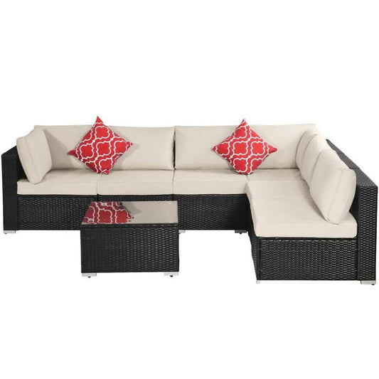 Sektionales Sofa, 110 in., Garten, Patio, Brown, Beige, Wohnzimmersitz