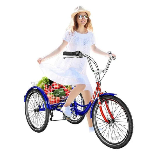 3-Wheel 3-Rad, 24 in. Fahrräder für Erwachsene 7 Stufen Erwachsene Trikes Fahrräder Kreuzfahrt Trike mit Einkaufskorb für Senioren, 7 Stufen, 24 in.