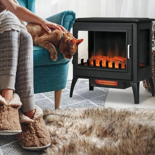 14 in., Einstellbare Temperatur, W freistehender Infrarot-Kaminofen mit realistischer Logs Flamme, einstellbar
