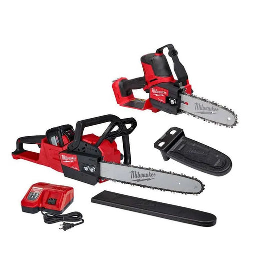 Milwaukee 2-Werkzeug Kettensäge, 8 in., 18V, 16 in., M18, bürstenlos, Akku, Rot, Akku Kettensägen