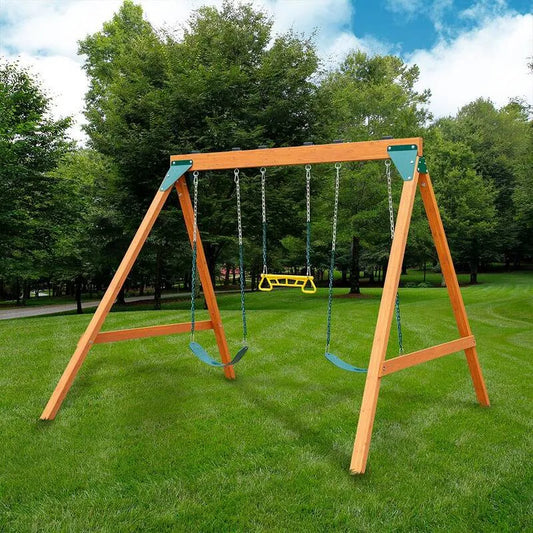 und Ring / Trap Combo, 2-Belt Swings, A-Frame Wooden Swing Set