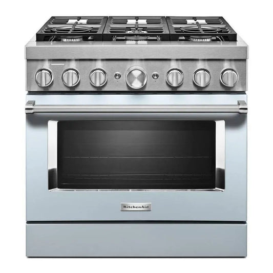 KitchenAid 6-Burners Dual Fuel Freestanding Smart Herd, 36 in., 5. 1 cu ft, Blue, 5.1 cu. ft, Misty Blue, Dual-Fuel-Herde mit einem Backofen