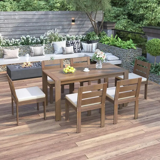 Stück Acacia Wood Garten Essgruppe 7 Teile, Patio, Balkon, Hinterhof, Natural