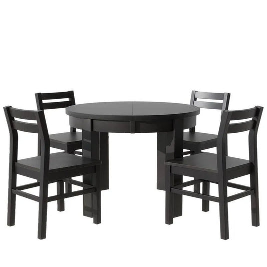 Holz Erweiterbare Rund Garten Dining Set, Massives Holz, mit Lager Schubladen und 4 Esszimmerstühle, 5 Stücke, 5 Teile