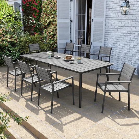 Aluminium Metal Garten Patio Ess-Set, Stapelbar, Grau
