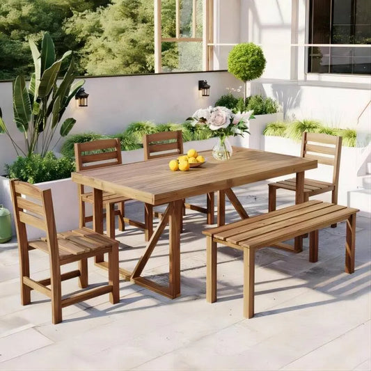 6 Teile Esstisch 6-Stück, Balkon, Hinterhof, Garten, Braun, Holz