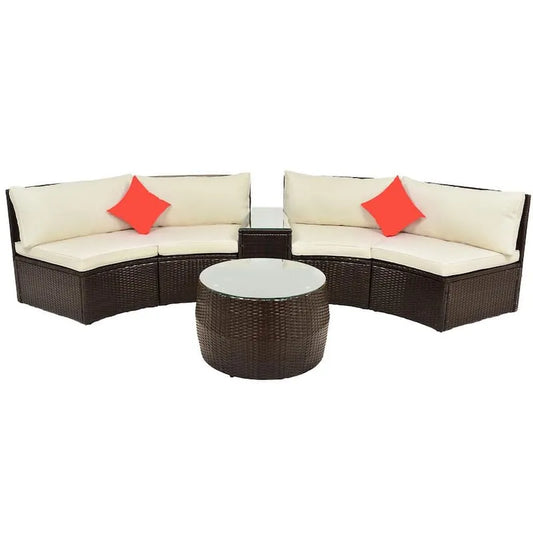 Sofa Zwei Kissen und 4 Teile, Zwei Kissen und Couchtisch, Garten, Brown, Beige
