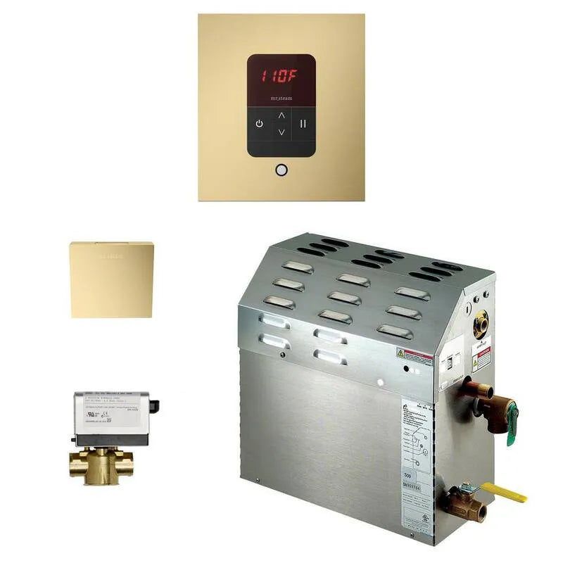 Generator, 6 kW Dampfbad mit iTempo AutoFlush Square Package in Satin Messing