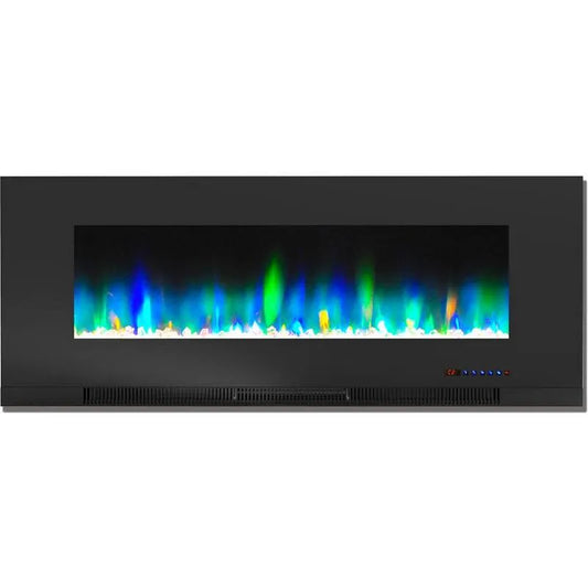 50 in., 50 in. Wall-Mount Electric Kamin in Schwarz mit Multi-Color Flammen und Kristall-Rock-Display
