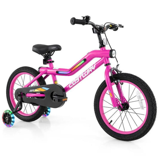 16 in., LED-beleuchtetes Kinderfahrrad mit verstellbaren Sitz Coaster Bremsrad-Trainingsräder Pink, verstellbar