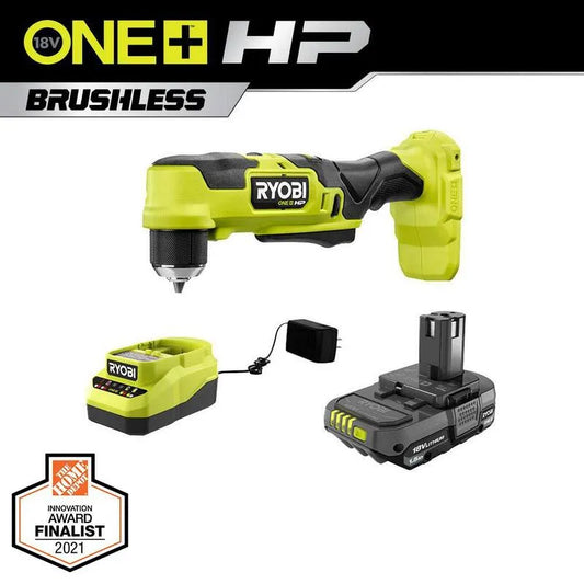 RYOBI HP 18V Rechtwinkel-Drill-Kit, 3/8 in., Schnurloses Design, Kompaktes tragbares Design, 1, 5 Ah, Bürstenlos, 1.5 Ah