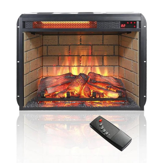 24 in., Wand-Mountable, Einbau-In-Installation, Wall Mount Elektro-Kamin-Einsatz in Schwarz mit gehärtetem Glas