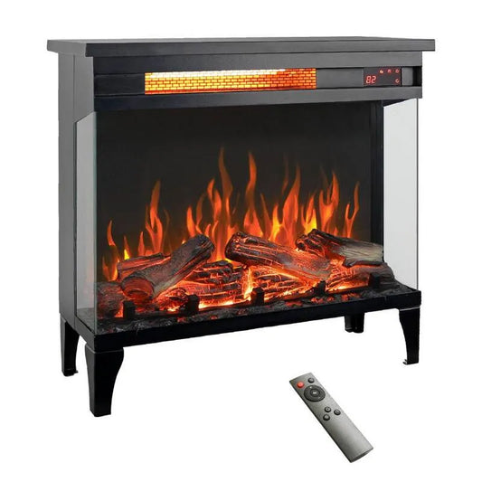 3-Sided 3-seitige, 24 Zoll. Freistehende elektrische Kamine Glas elektrischer Kamin mit Füßen in Schwarz, 24 in