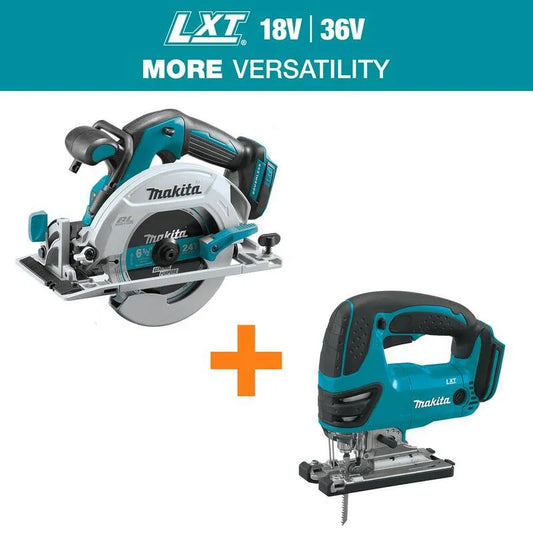Makita, 18V LXT Lithium-Ionen-bürstenlos 6-1/2 in. Kreissäge mit elektrischer Bremse mit 18V LXT Lithium-Ionen variabler Geschwindigkeit Jigsaw, 2 in., 18V
