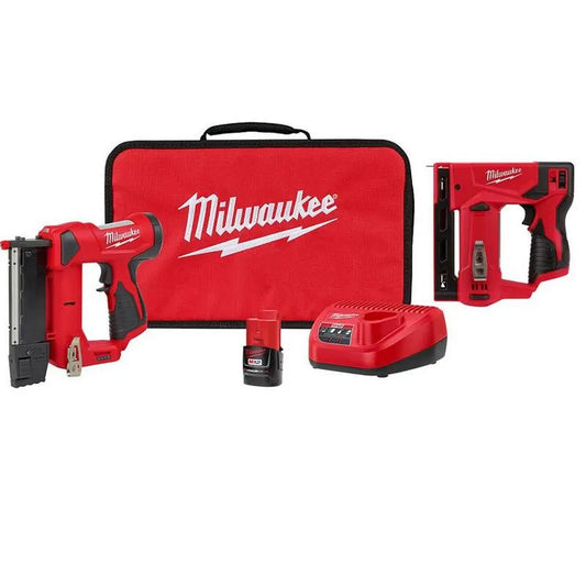 Milwaukee 12-Volt-Gauge Lithium-Ionen-Nabelschnur, Nagel-Kit, Schnurloses Design, 3/8 in., Crown Stapler, M12, 23
