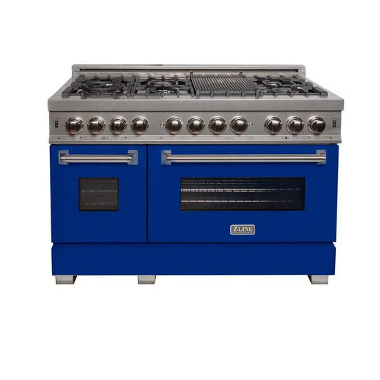 Burner Double Oven Dual Fuel Herd, 48 in., 7 Burner, Edelstahl, Blau, Durasnow rostfreier Stahl, Doppelofen Dual Fuel Herde