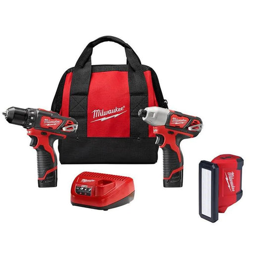 Milwaukee M12 12V Lithium-Ionen 2-Werkzeug Schnurloses Bohren, Schnurloses Design, mit 700 Lumen Flutlicht