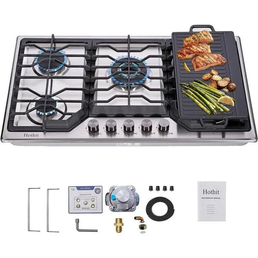 Gas Kochfeld 5-Burners, Edelstahl, 34 in., Sealed-Burner Auftisch Cooking Surface