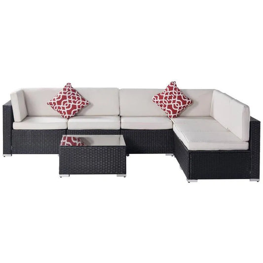 und Couchtisch, 7 Teile Möbel Polyrattan Garten Garden Sektional Set, 2 Beige Kissen