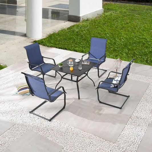 Teil Square Metal Garten Essgruppe 5 Teile, Blau, Garten-Essgruppen