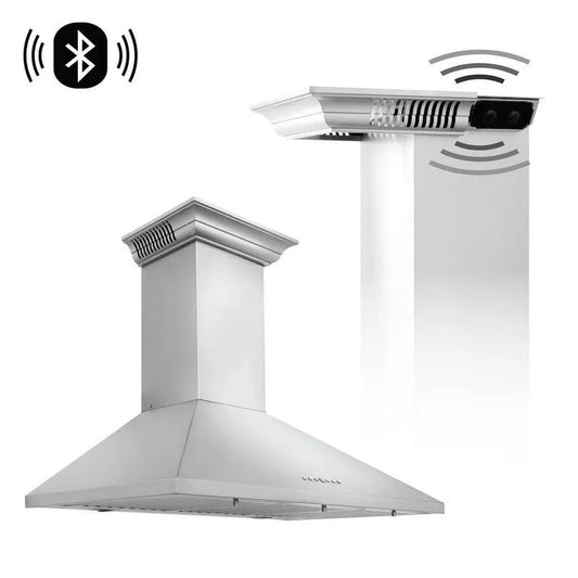 Dunstabzugshaube, 400 CFM, 36 in., Bluetooth, Edelstahl, Wand-Mountable, Gebürsteter Edelstahl, Wandhauben