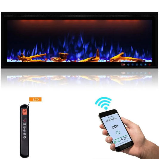 Schwarz 60 in., Fernbedienung, wandmontiert Electric Kamin mit Fernbedienung und Multi-Color Flame