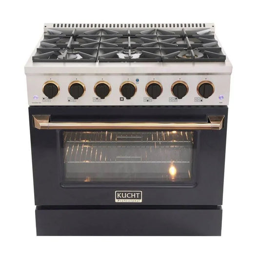 Dual Fuel Herd, 36 in., 5. 2 cu ft, Konvektion Kochen, Schwarz, Gold, 5.2 cu. ft