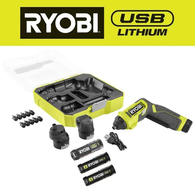 RYOBI, USB Lithium Multi-Head Schraubendreher mit 2, 0 Ah Batterie und Ladekabel mit USB Lithium 3, 0 Ah Batterie, 3, 0 Ah, 2, 0 Ah, 2.0 Ah, 3.0 Ah