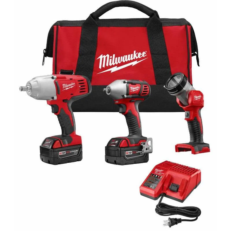 Milwaukee 3-Werkzeug Lithium-Ionen-Kabellose Combo-Werkzeug-Kit, Schnurloses Design, 18V, 3. 0 Ah Batterien, Werkzeugtasche, M18, 3.0 Ah