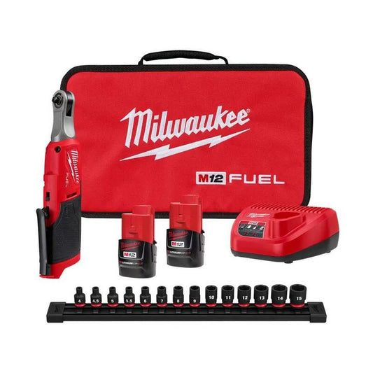 Milwaukee FUEL 12V M12 kabellos Ratchet Kit, 1/4 in., Bag & Metric Steckschlüsselsatz, kabellos Design, bürstenlos