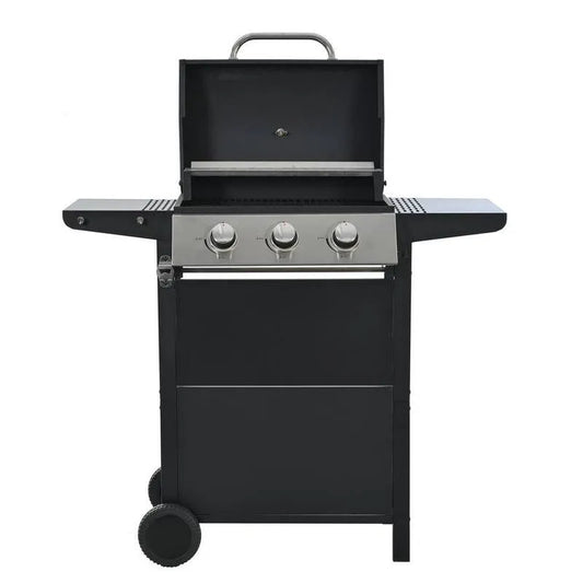 Brenner Tragbarer Propangrill Grill 3-Burner, Edelstahl, kompaktes tragbares Design, Flüssigpropan, Schwarz