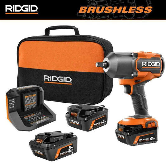4-Mode RIDGID High-Torque Schlagschrauber Kit, Schnurloses Design, 18V, 1/2 in., 4-Modus, 4. 0 Ah Batterien, & 8. 0 Ah Batterie, Bürstenlos, 4.0 Ah, 8.0 Ah