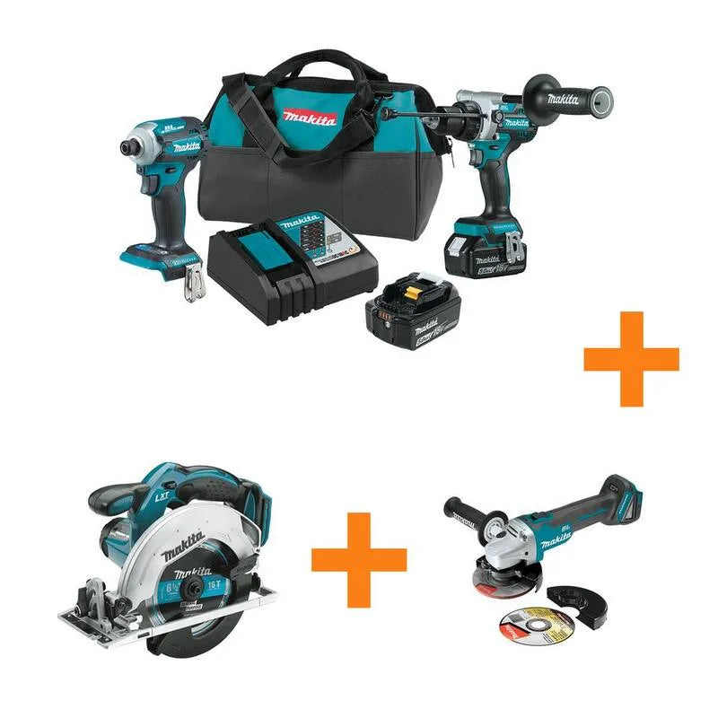 Makita 2-pc Kombiset, 18V, 6-1/2 in., 5. 0Ah, bürstenlos, 5.0Ah, Blaugrün, Elektrowerkzeug-Sets