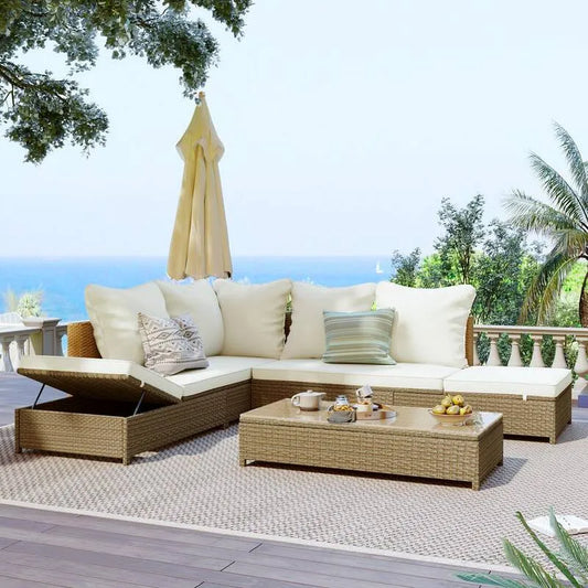 3 Teile Polyrattan Garten Patio Sektional Sitz Set 3-Stück, Beige