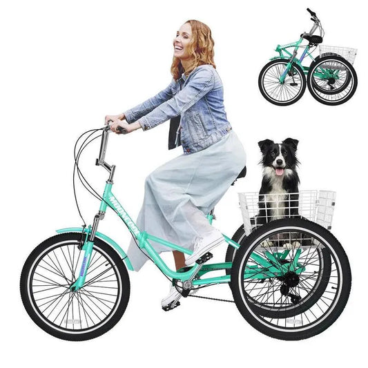 Faltbare 24 in., Erwachsene Tricycle Cruiser Trike 3 Räder Fahrrad mit großem Korb für Shopping Picknick Garten Sports Unisex