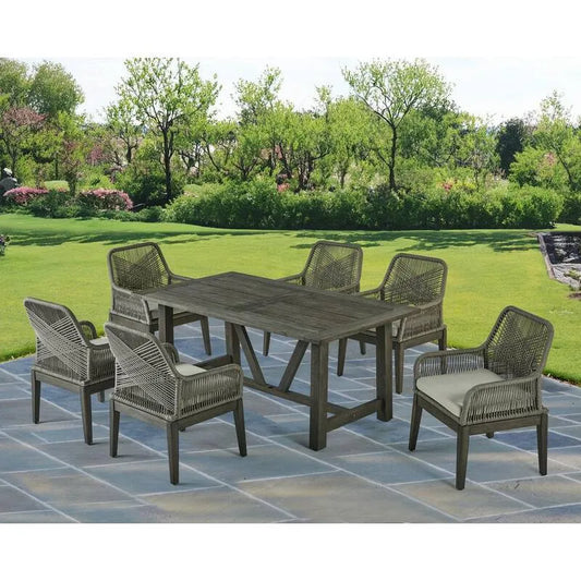 7 Teile Rechteck Standard Höhe Garten Essgruppe 7-Stück, Richard, Grau, Holz, Vollgrau, Garten-Essgruppen