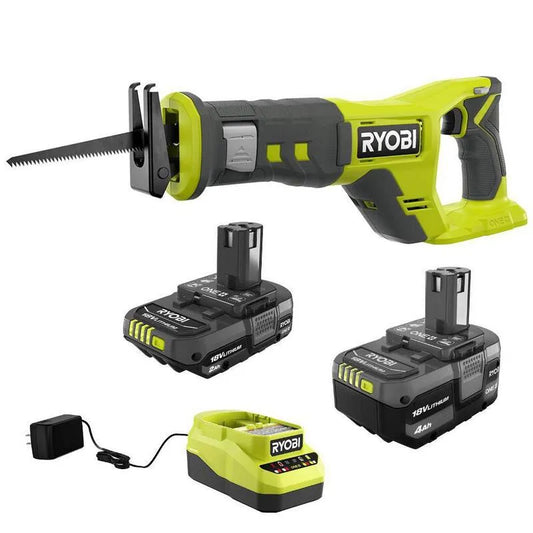 RYOBI Lithium-Ionen-Kit, Schnurloses Design, 18V, Ladegerät und ONE + 18V Schnurlose Reziprokationssäge, 2, 0 Ah, 4, 0 Ah, 2.0 Ah, 4.0 Ah